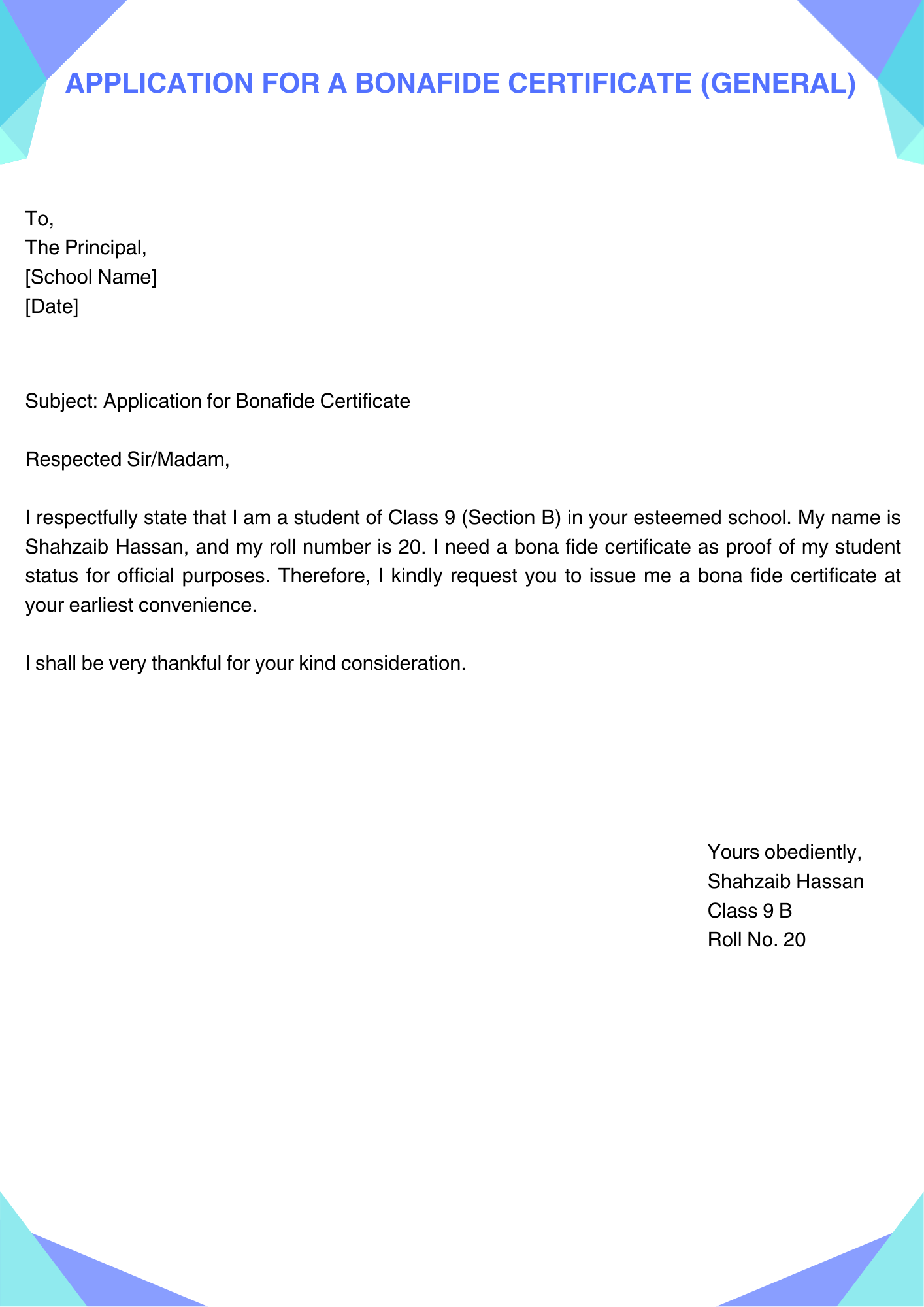 Application for a Bona fide Certificate (General)