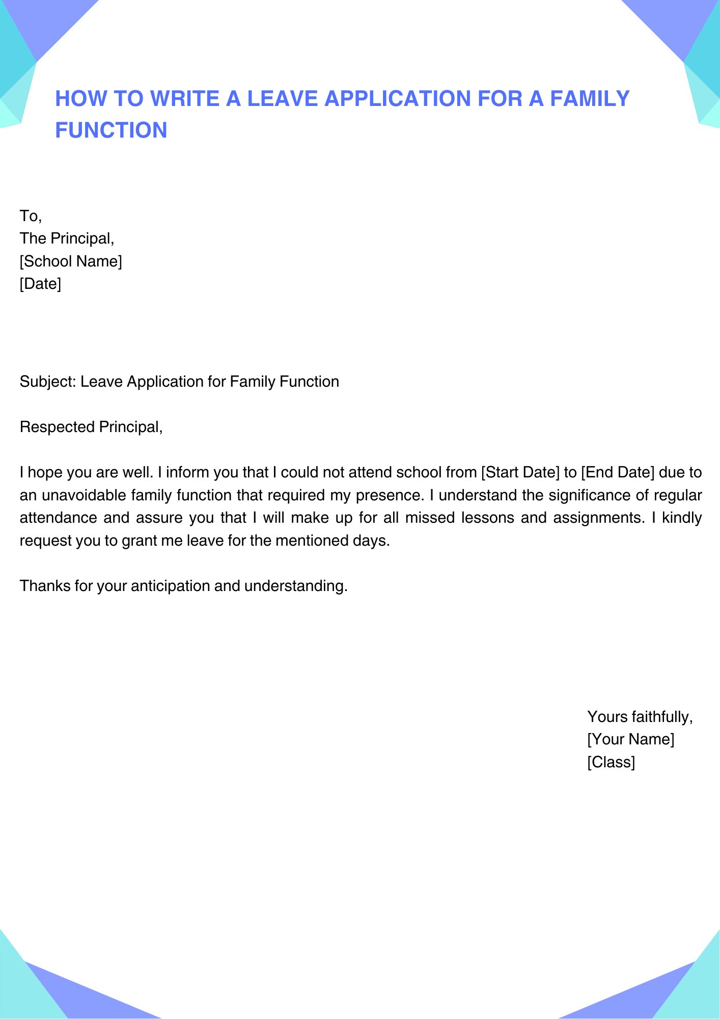 Leave Application for a Family Function