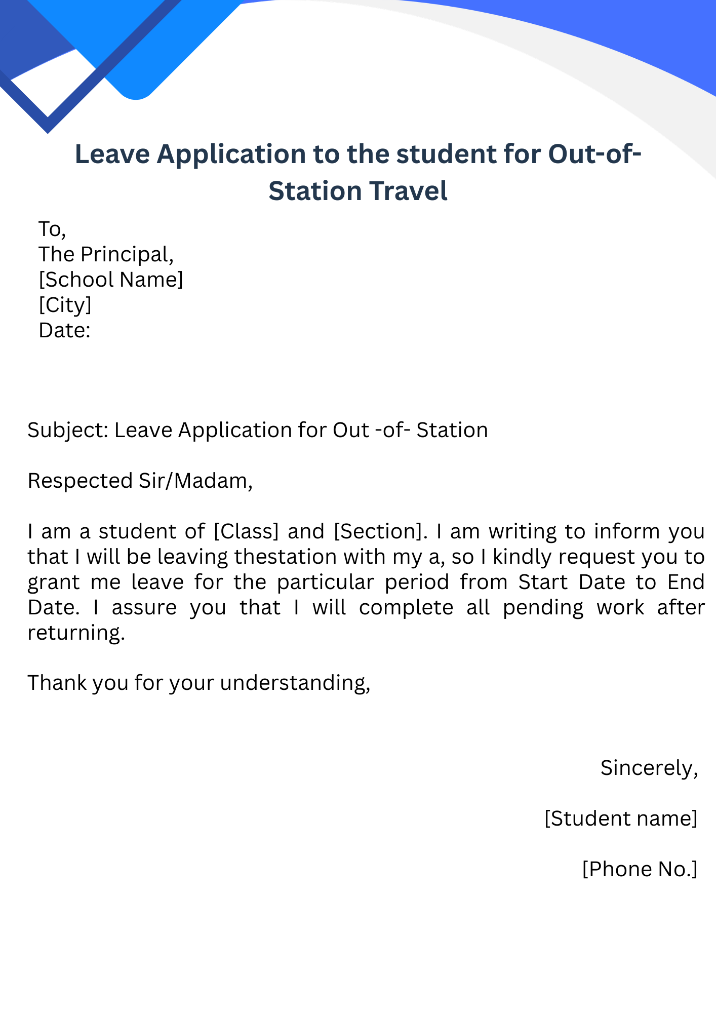 Leave Application for Going Outstation Travel