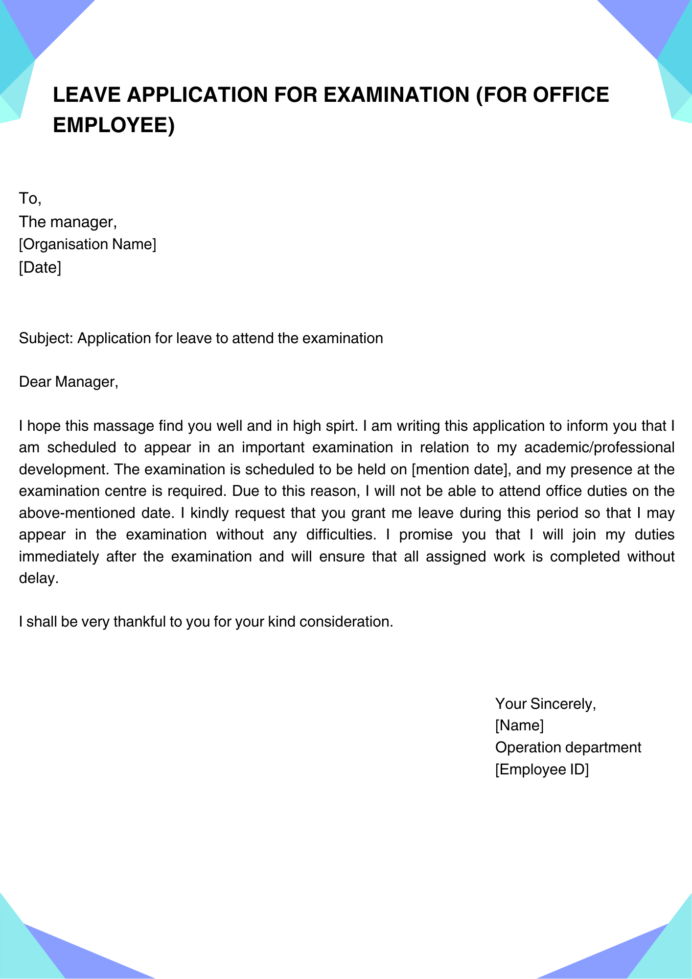 Leave application for examination (For office employee) 