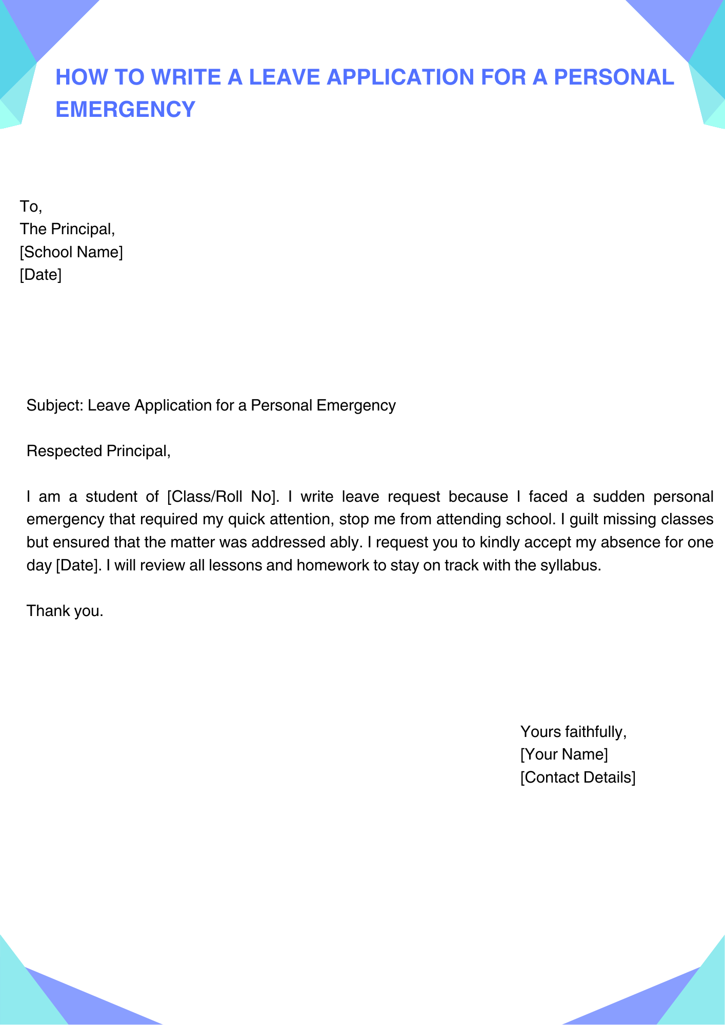 Leave Application for a Personal Emergency
