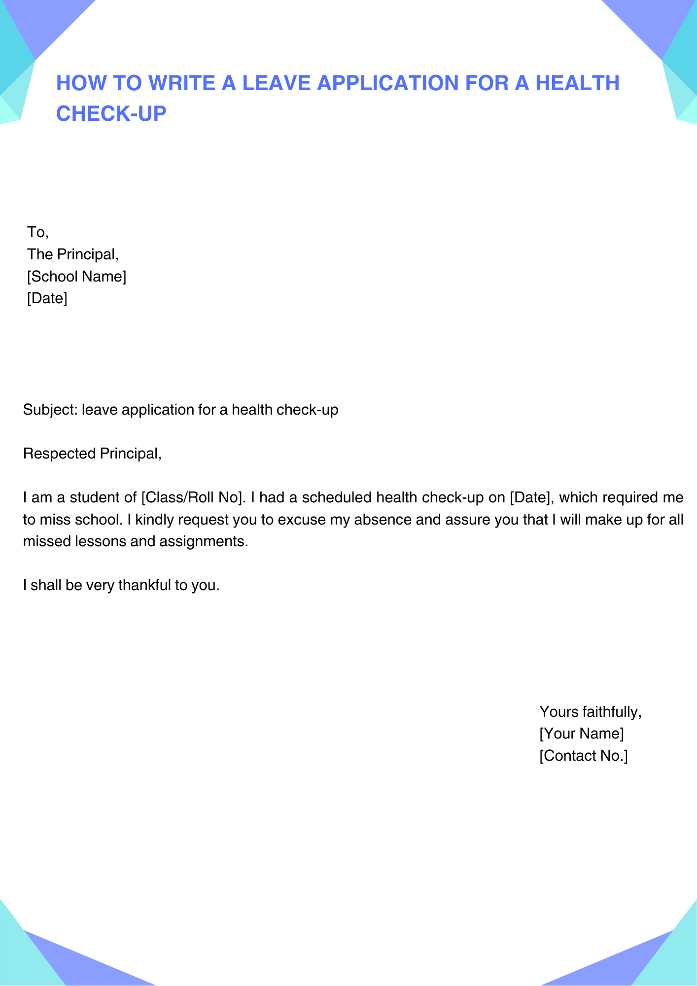 Leave application for a health check-up