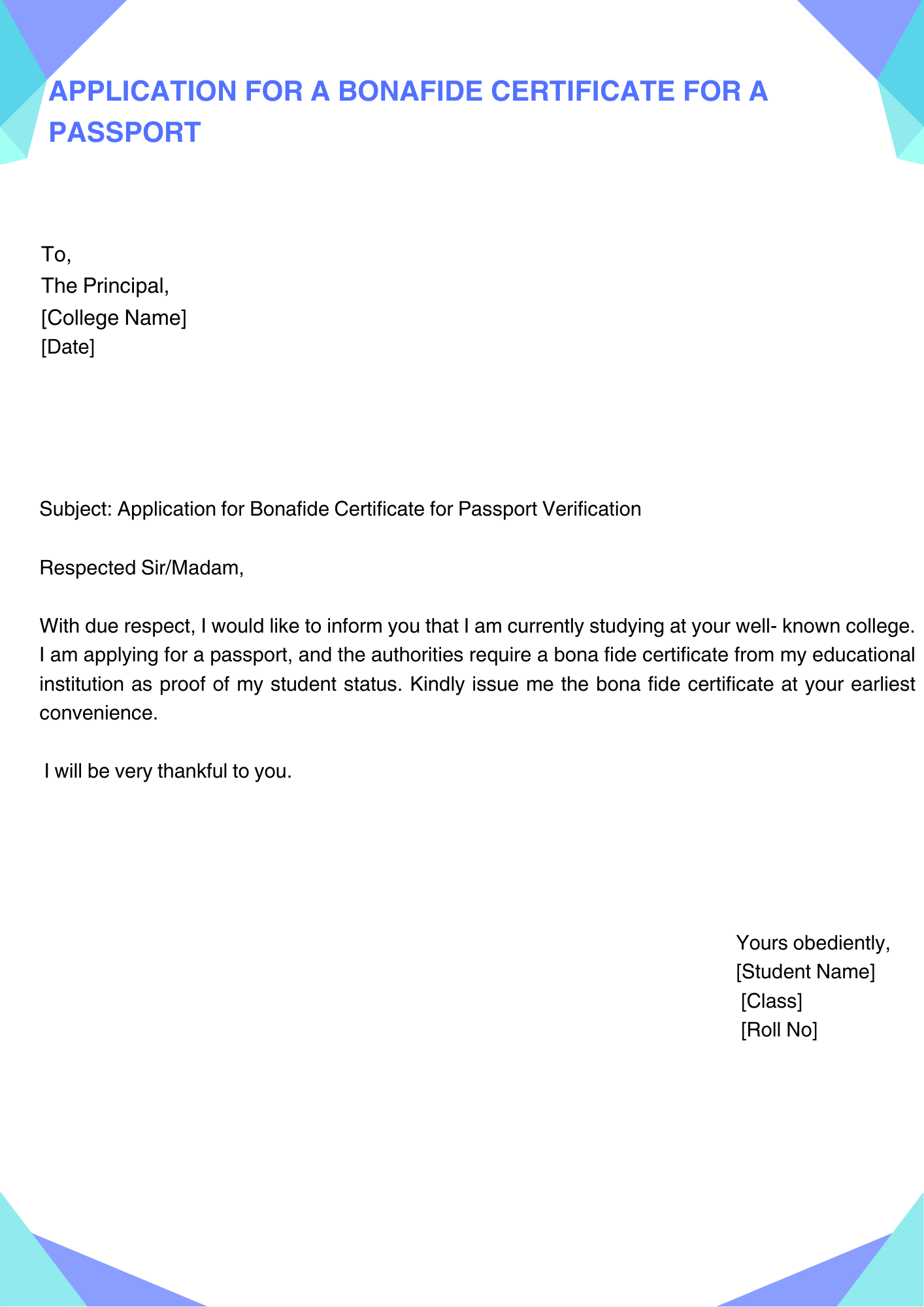 Application for a Bona fide Certificate for a passport