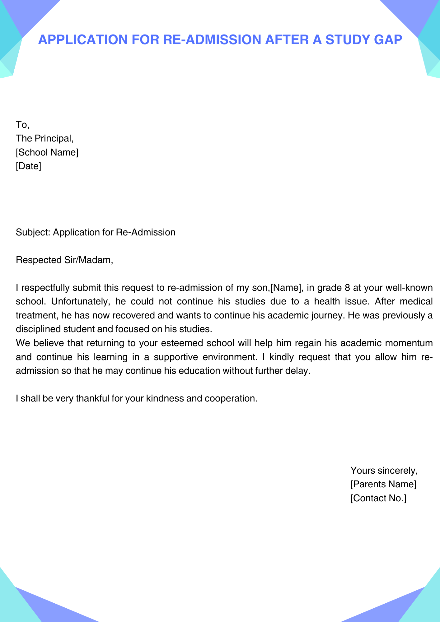 Application for Re-Admission After a Study Gap