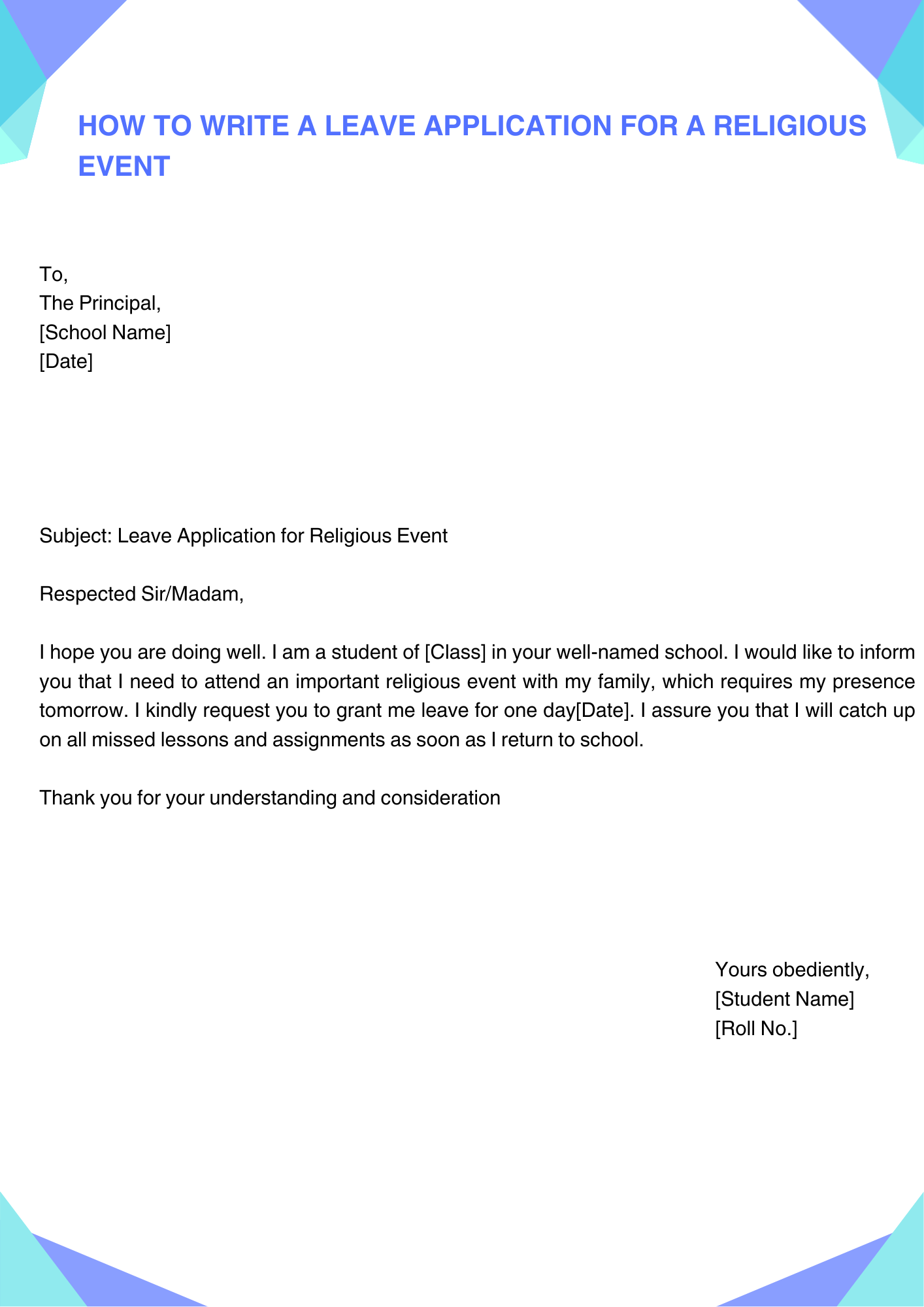 Leave Application for a religious event