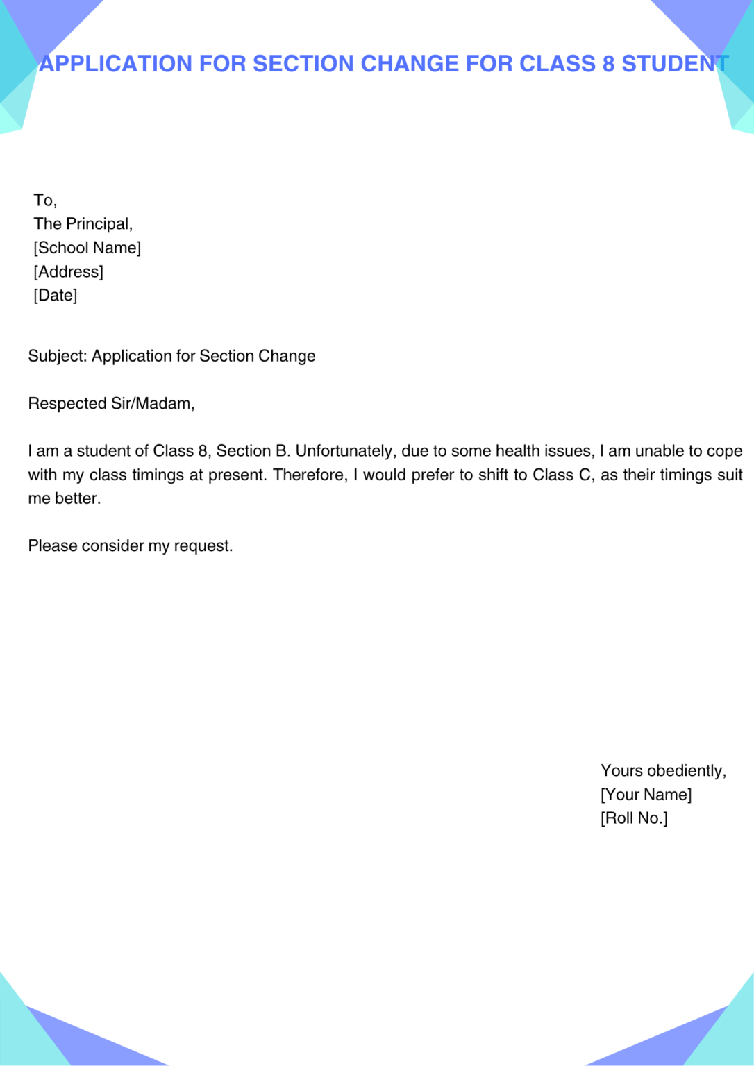 Application For Changes Application for Section Change in English (Format + 7 best Ready-to-Use ...