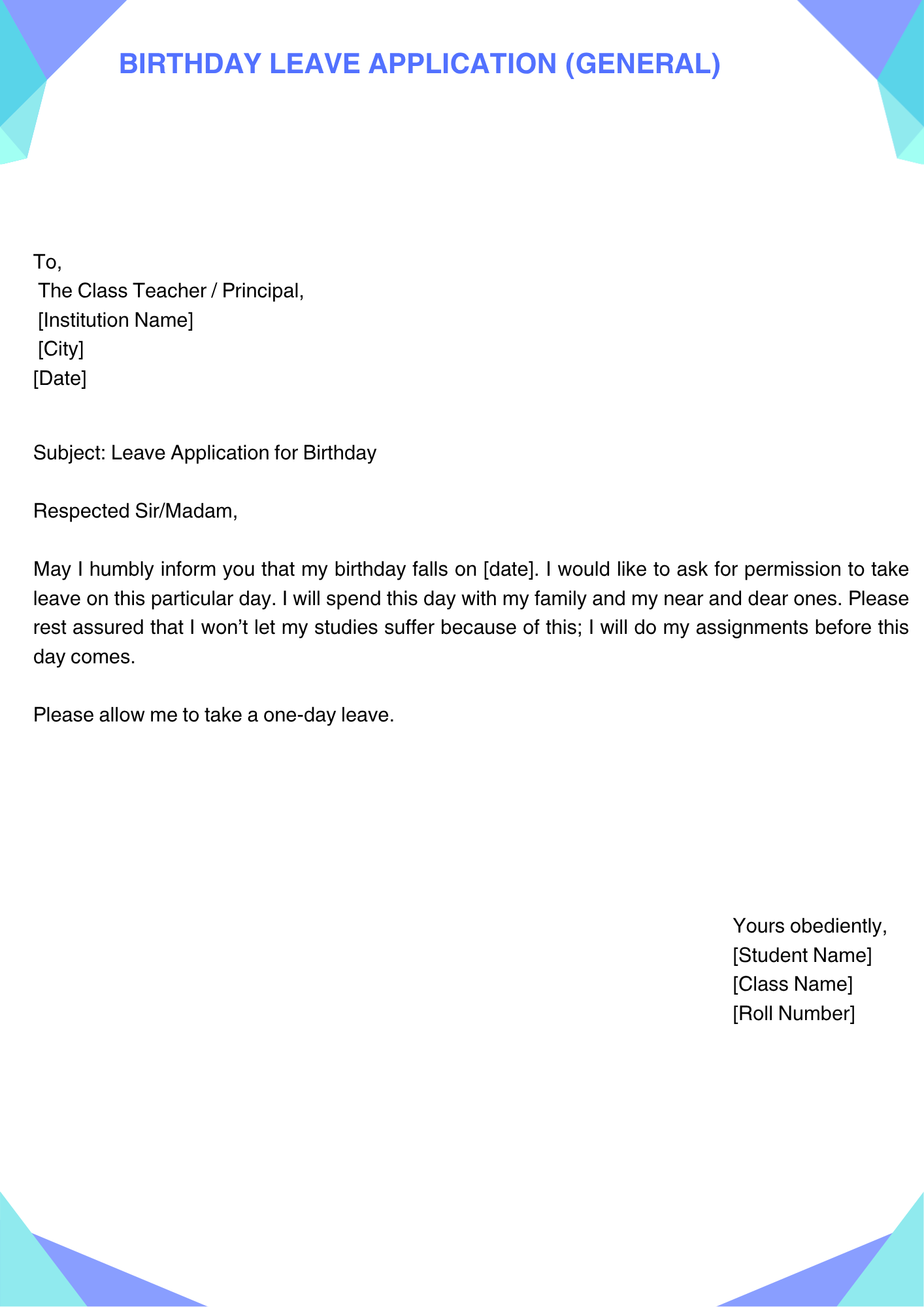 Birthday Leave Application (General)