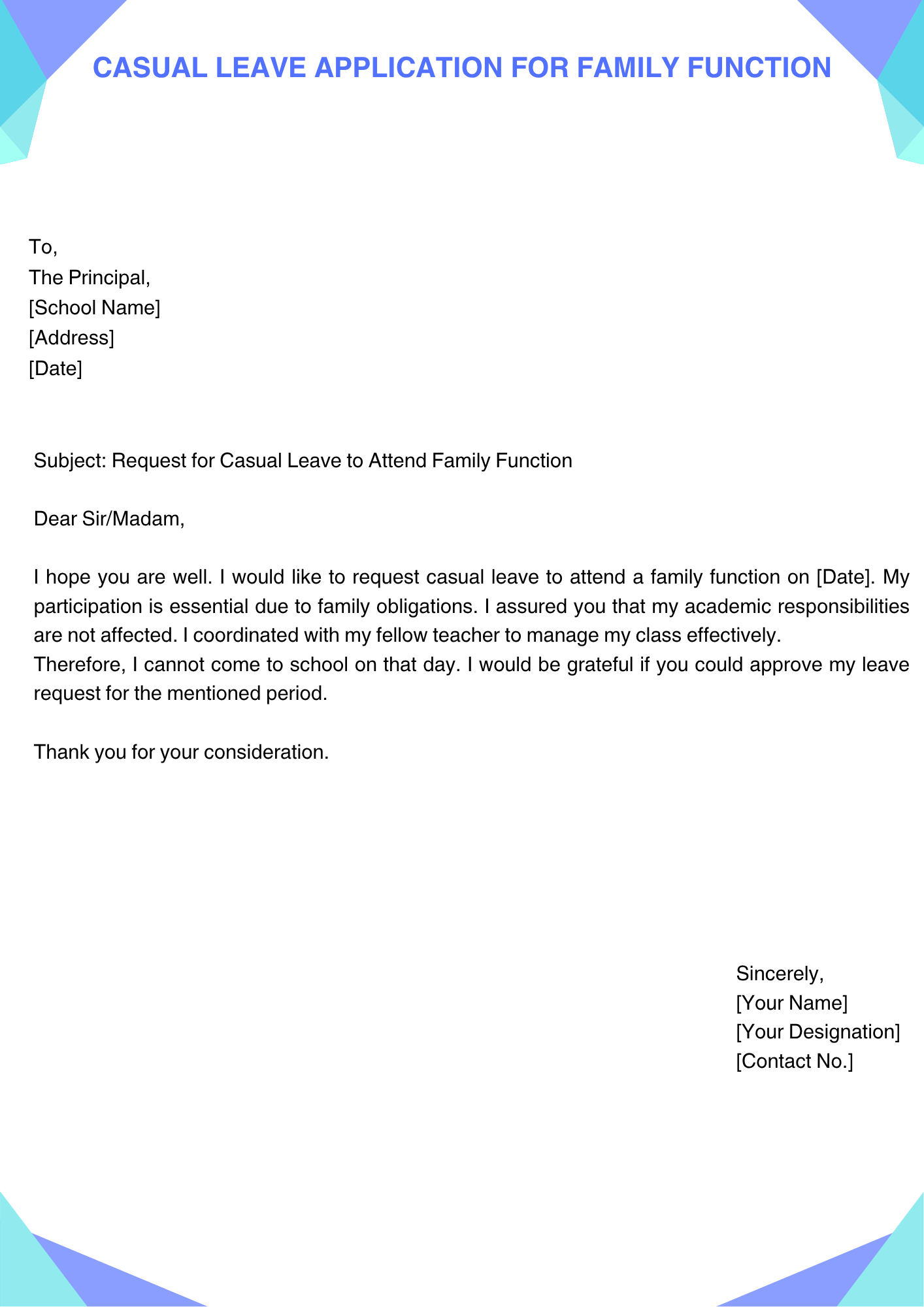 Casual Leave Application for Family Function