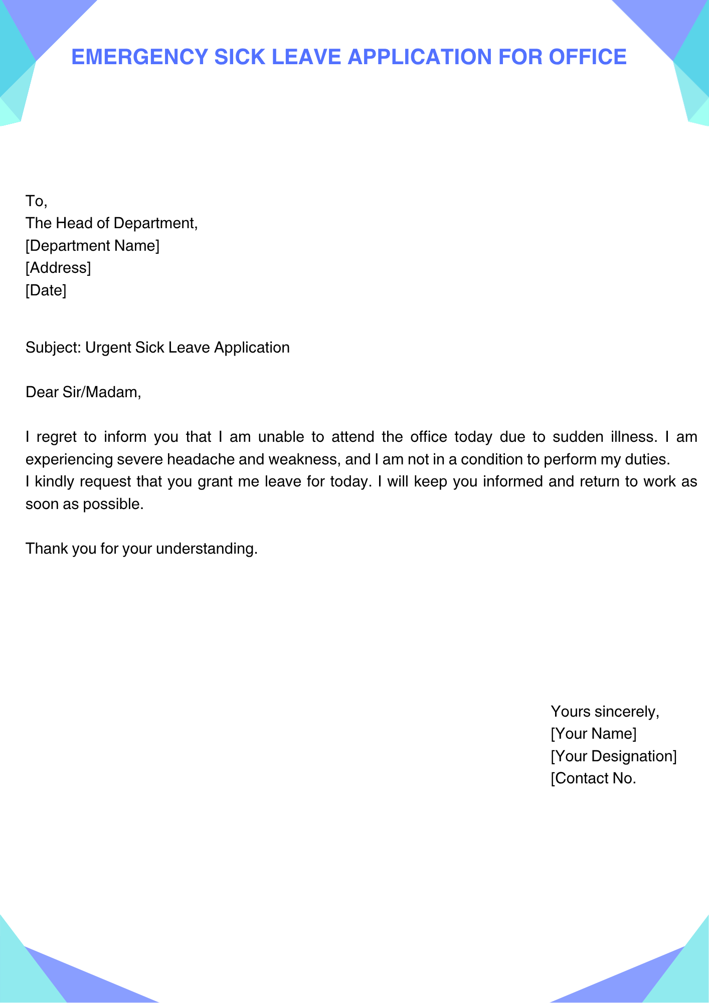 Emergency Sick Leave Application for Office