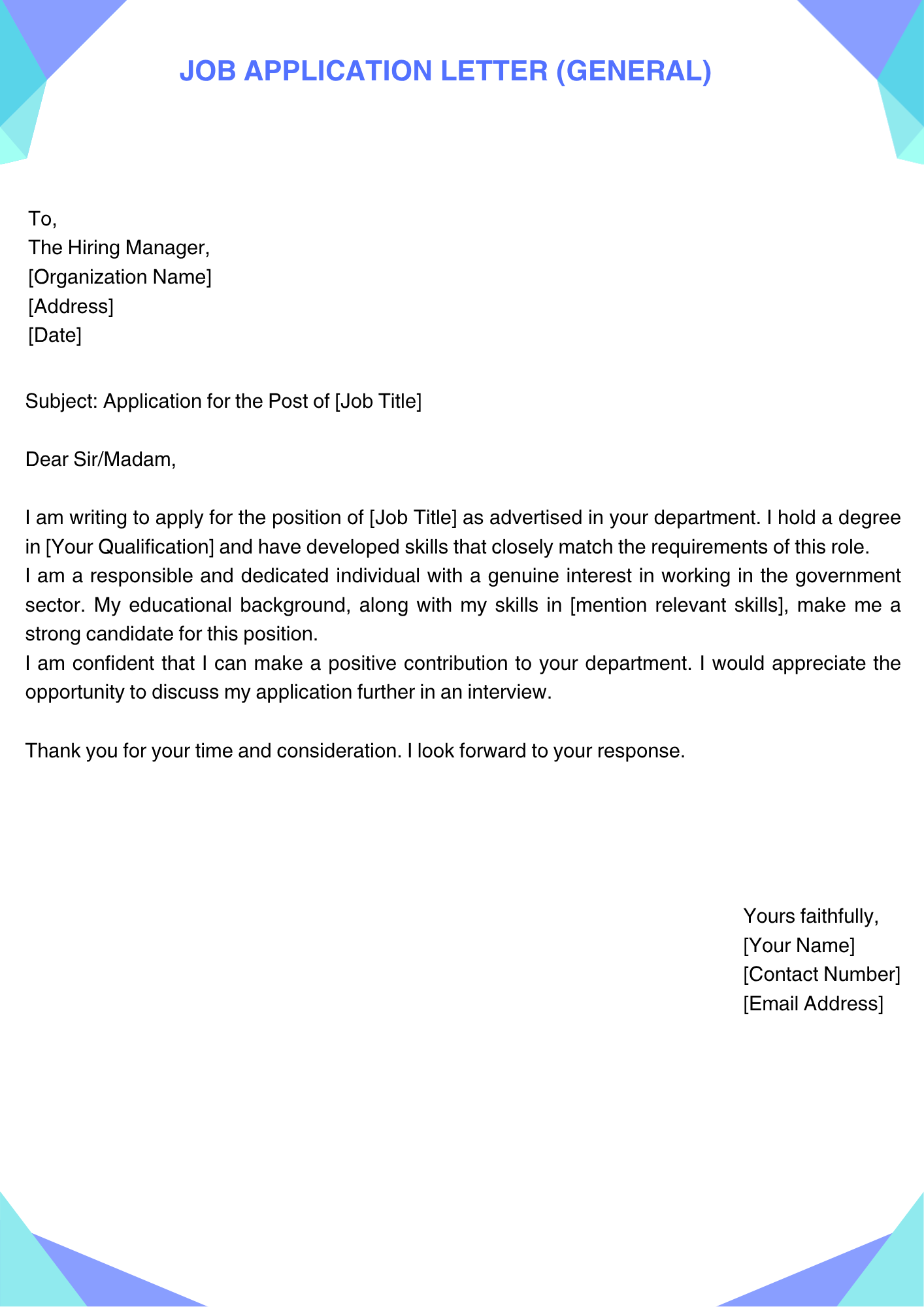 Job Application Letter (General)