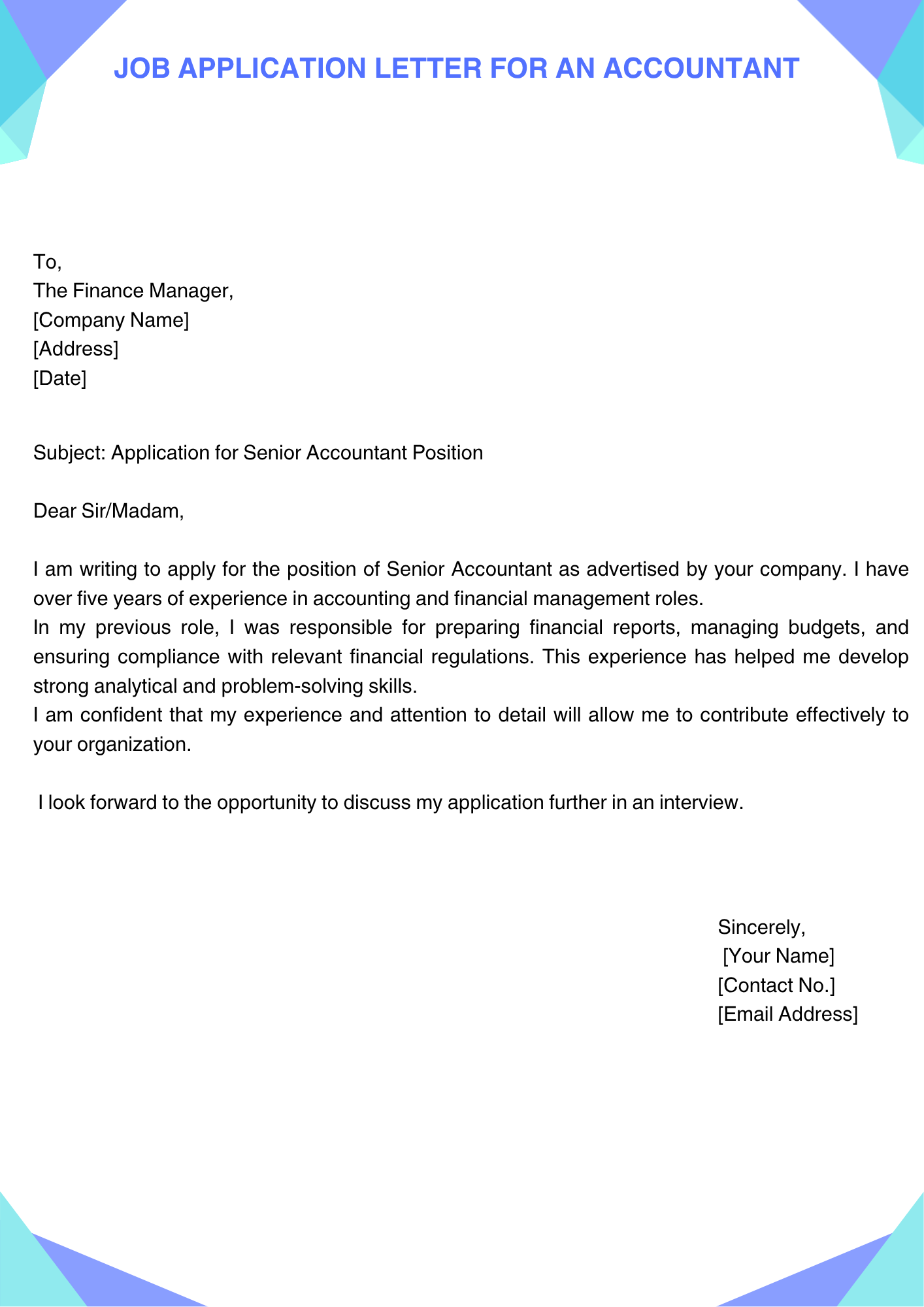 Job Application Letter for an Accountant