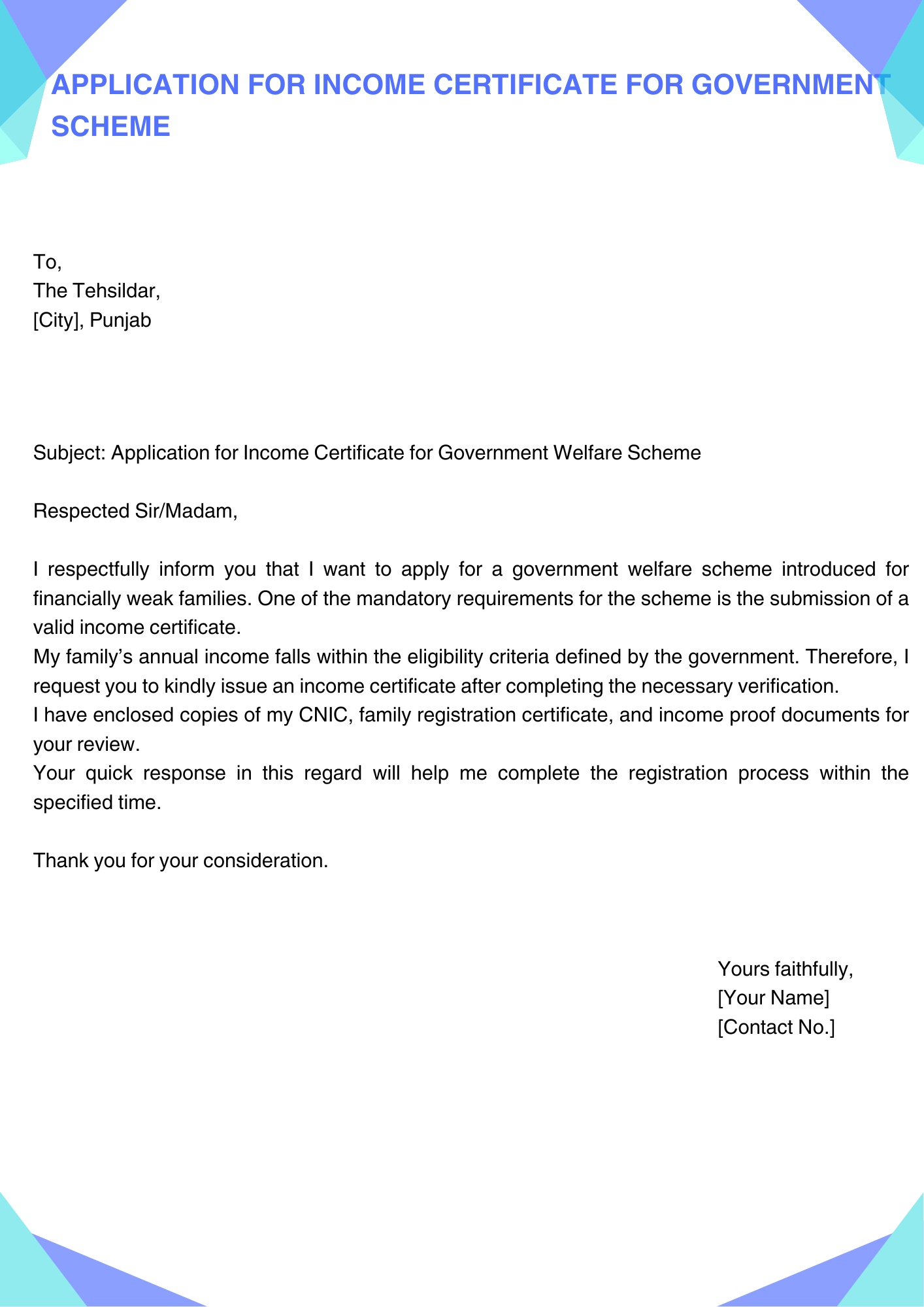 Application for Income Certificate for Government Scheme