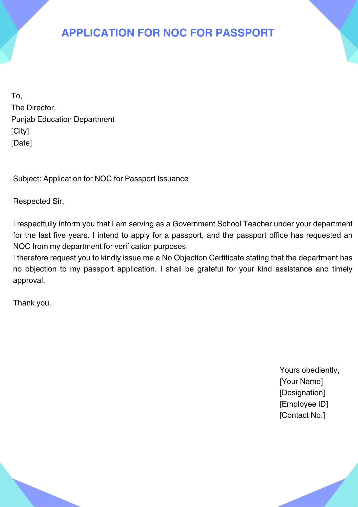 Application for NOC for Passport