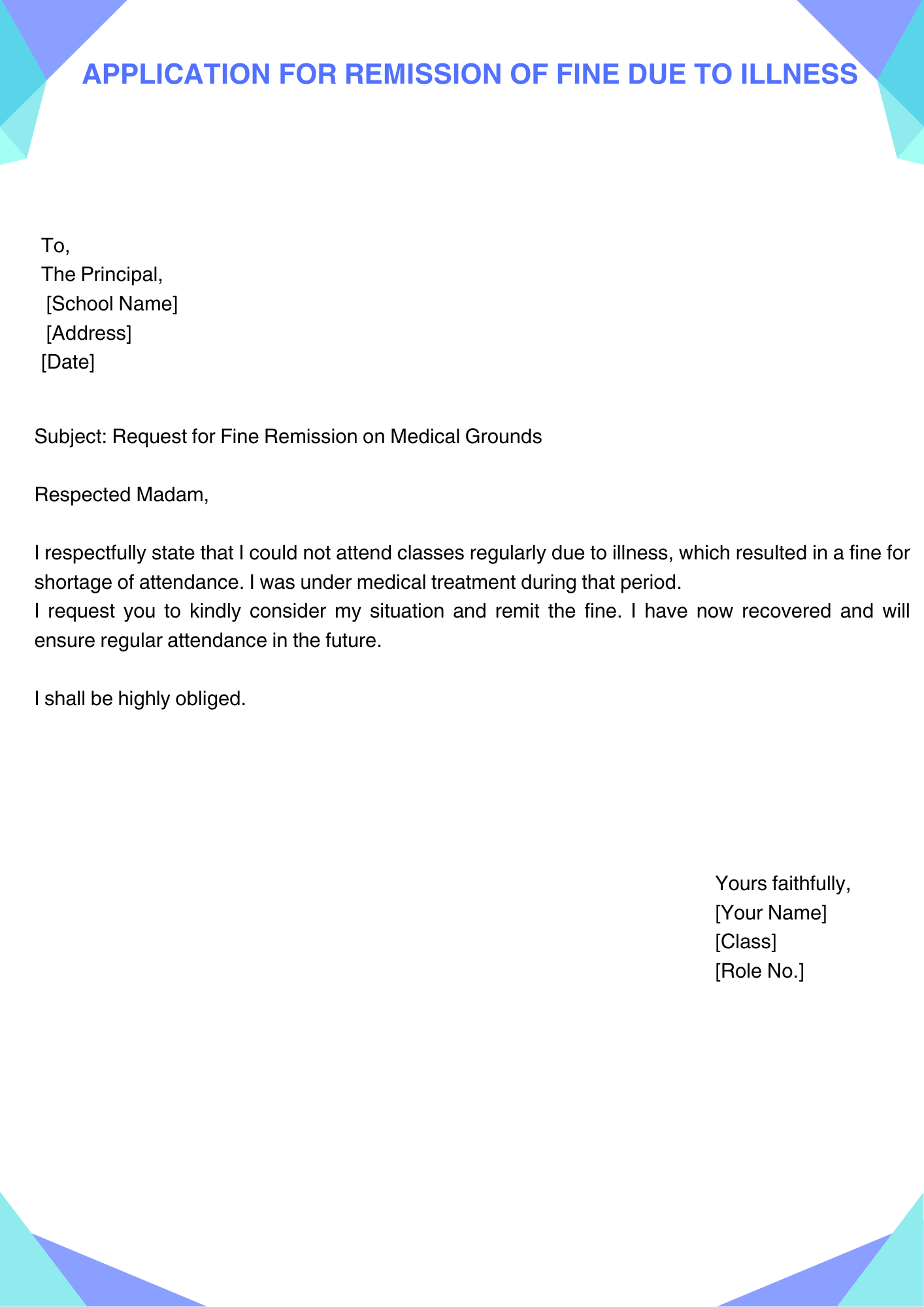 Application for Remission of Fine Due to Illness