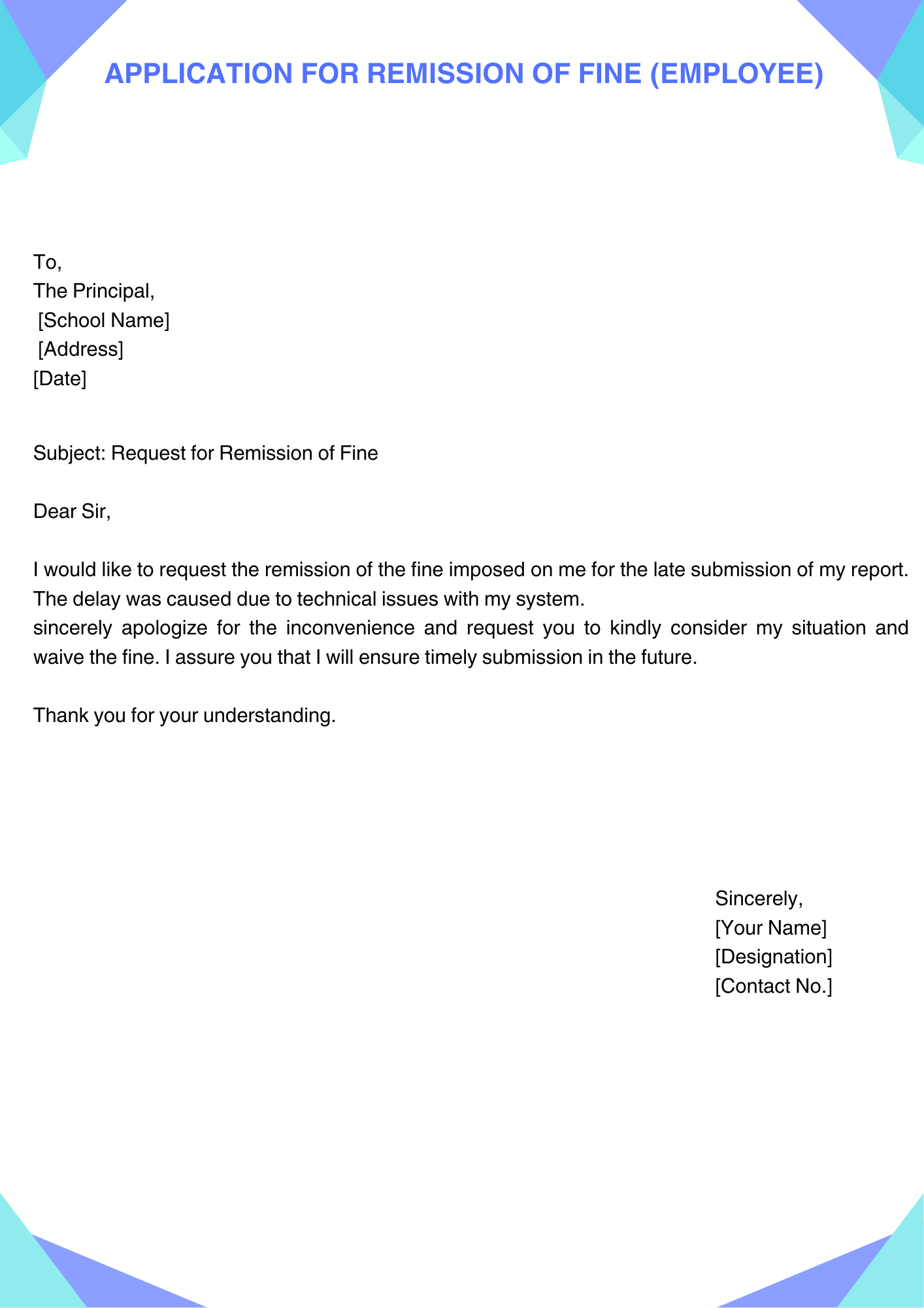 Application for Remission of Fine (Employee)