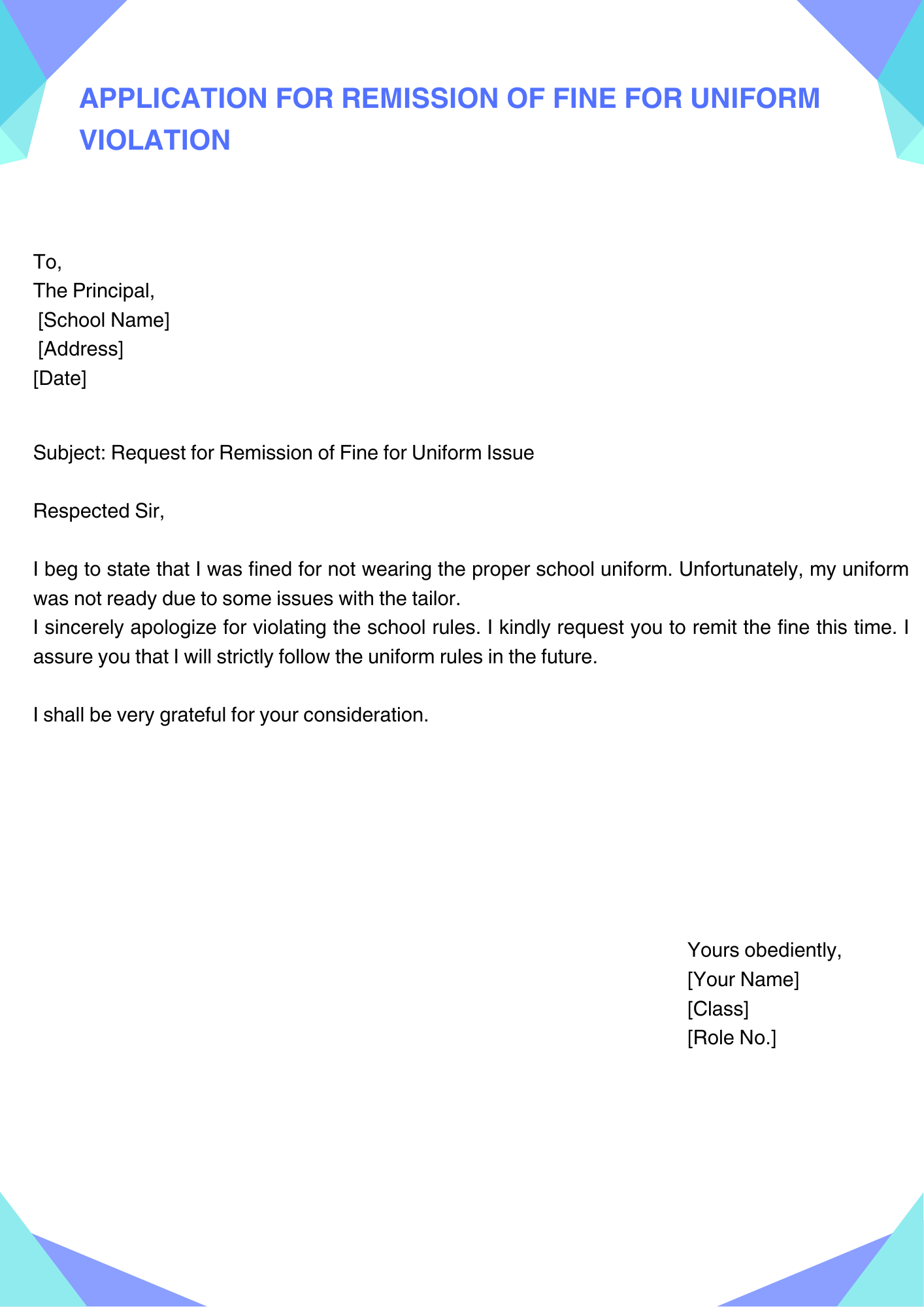 Application for Remission of Fine for Uniform Violation