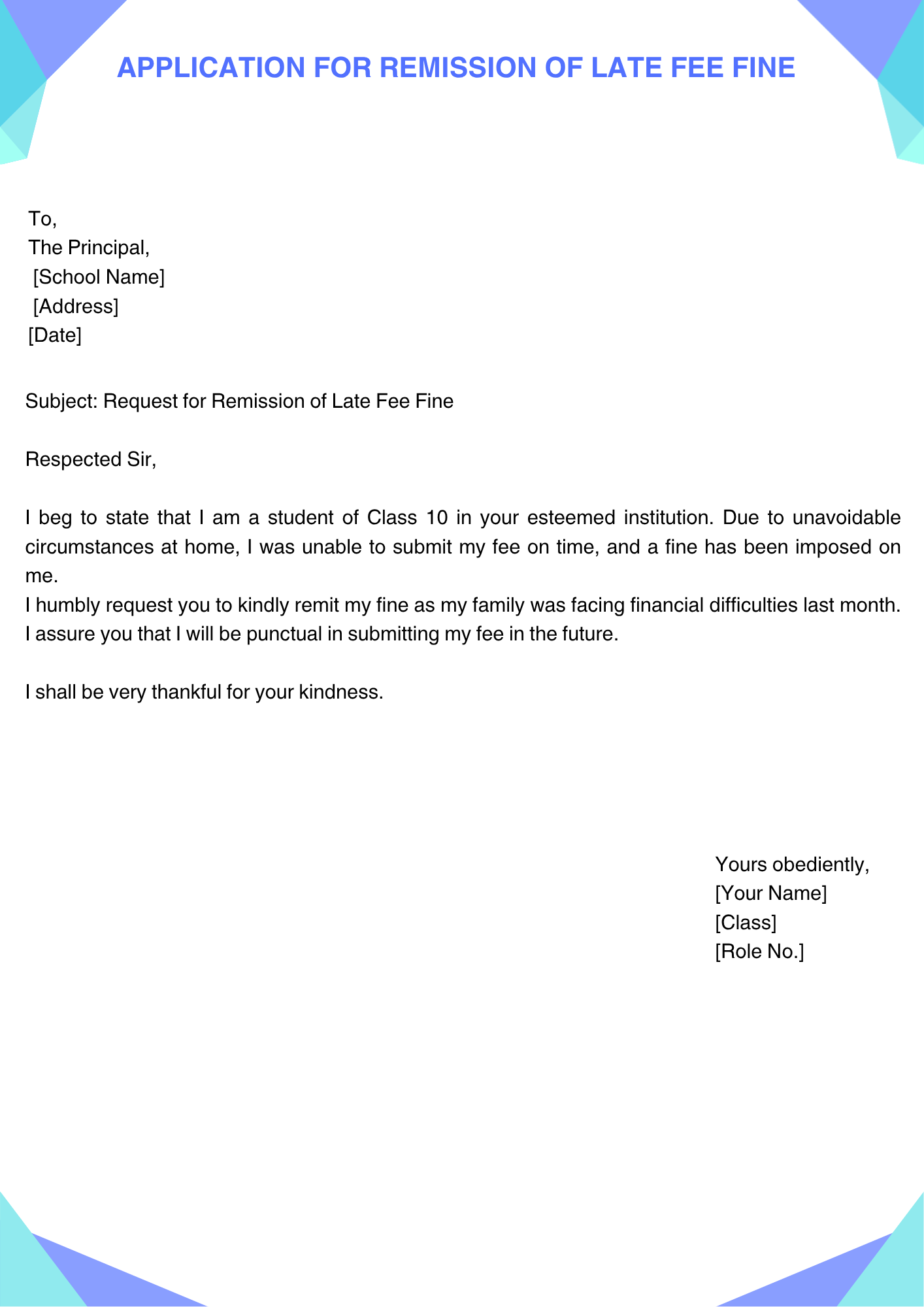 Application for Remission of Late Fee Fine