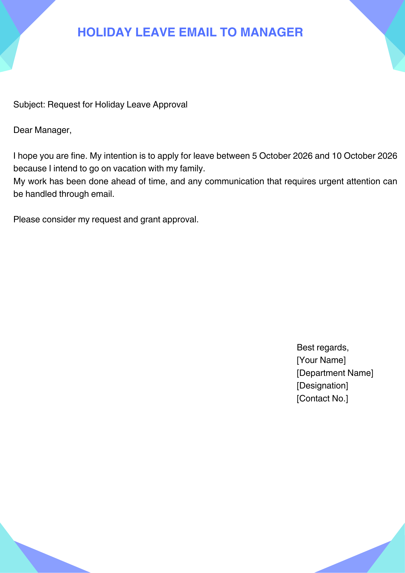 Holiday Leave Email to Manager