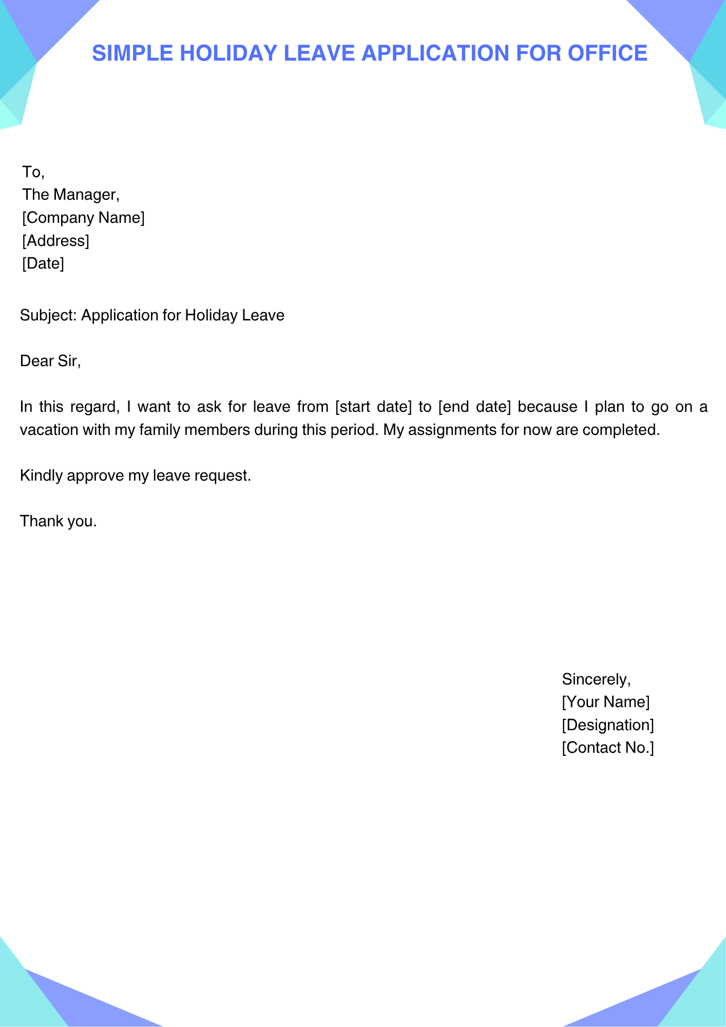 Simple Holiday Leave Application for Office