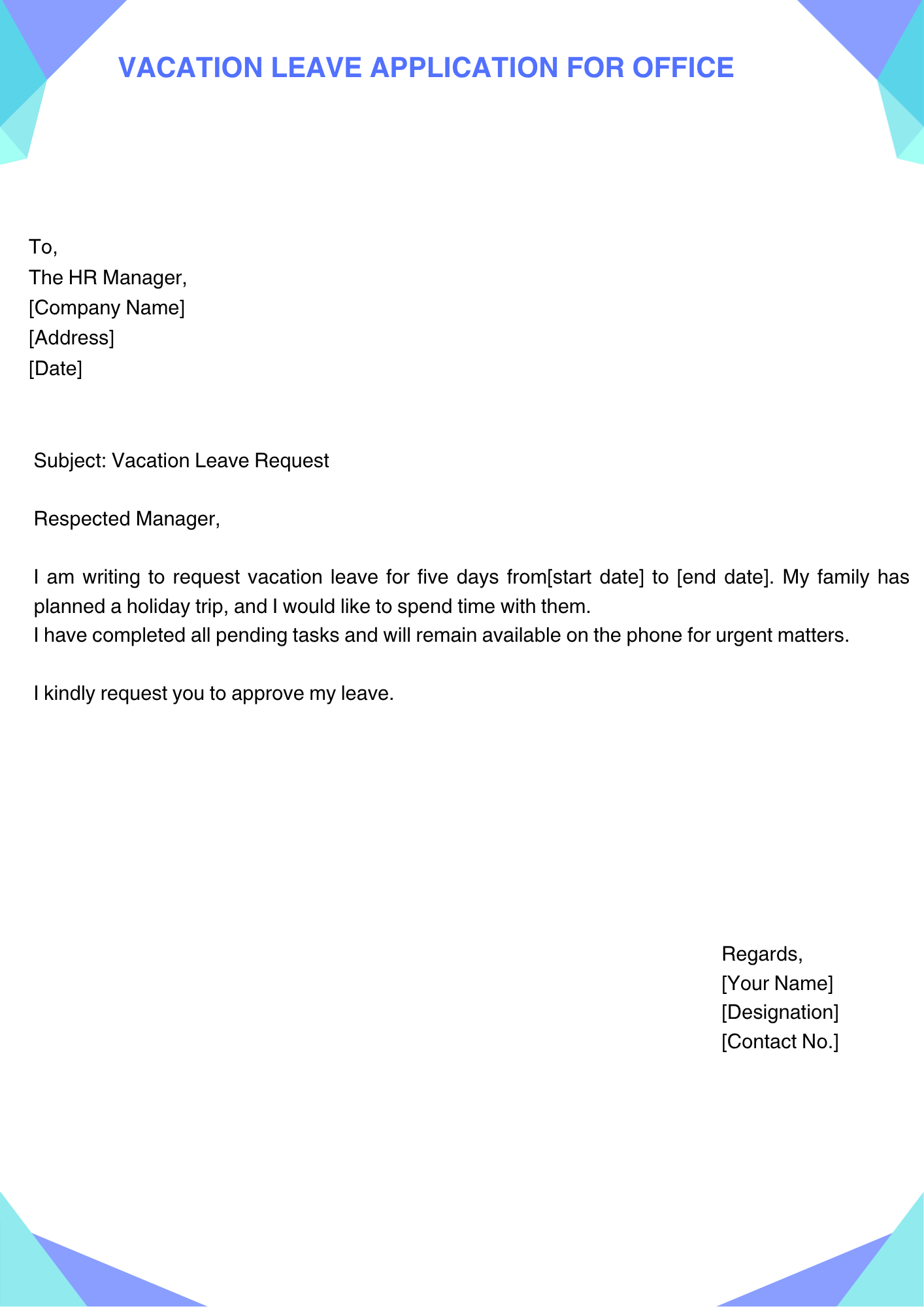 Vacation Leave Application for Office