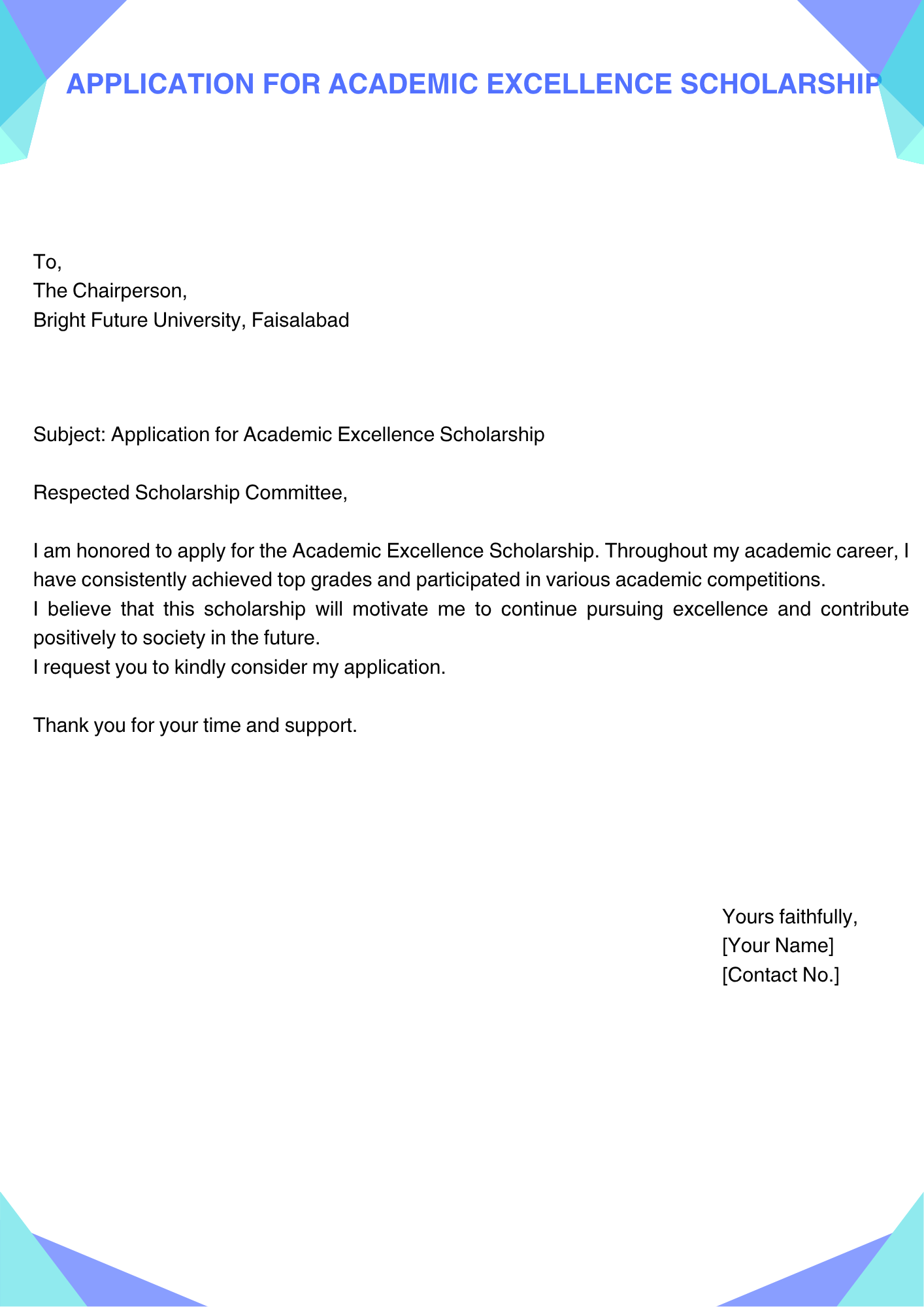 Application for Academic Excellence Scholarship