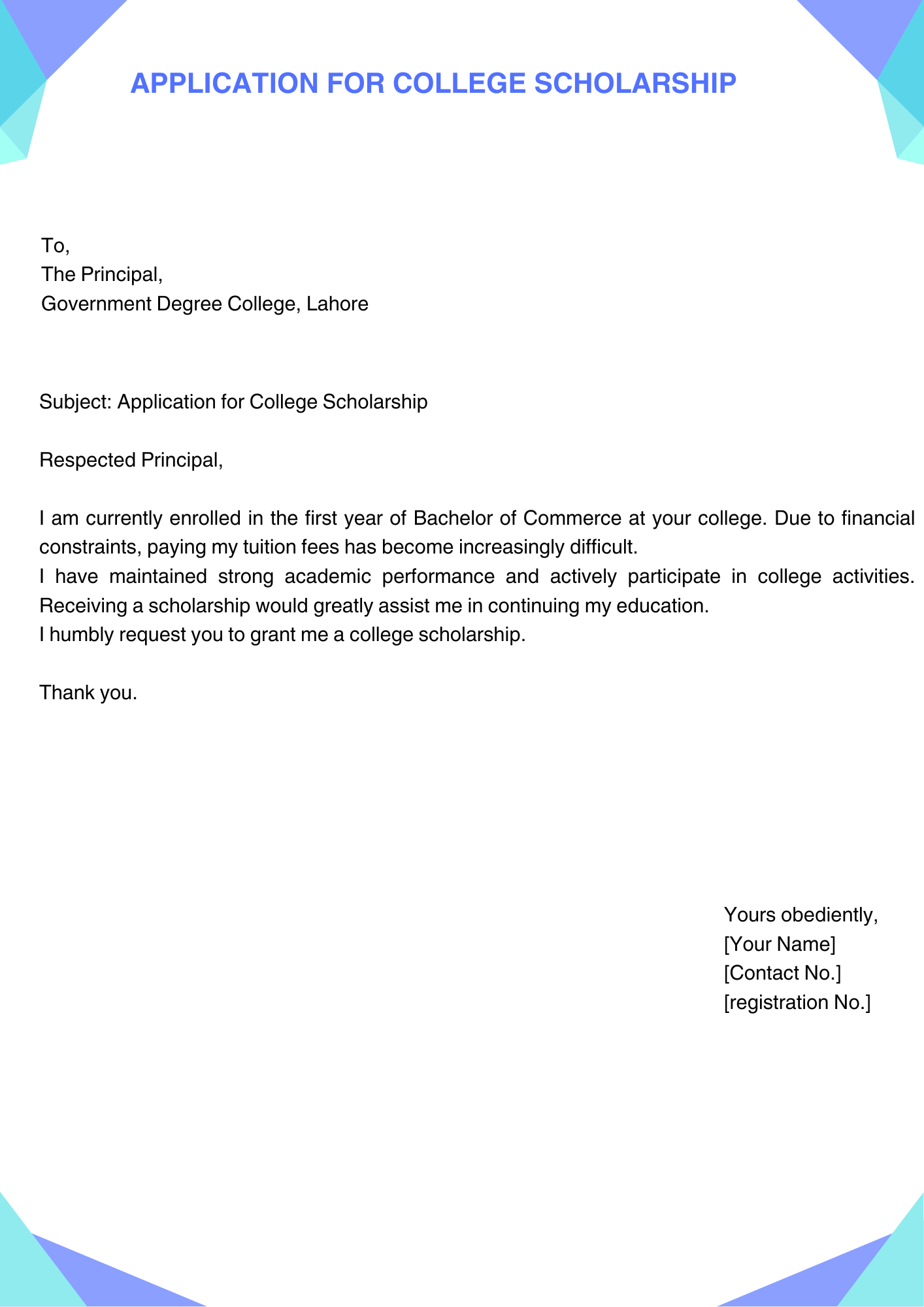 Application for College Scholarship