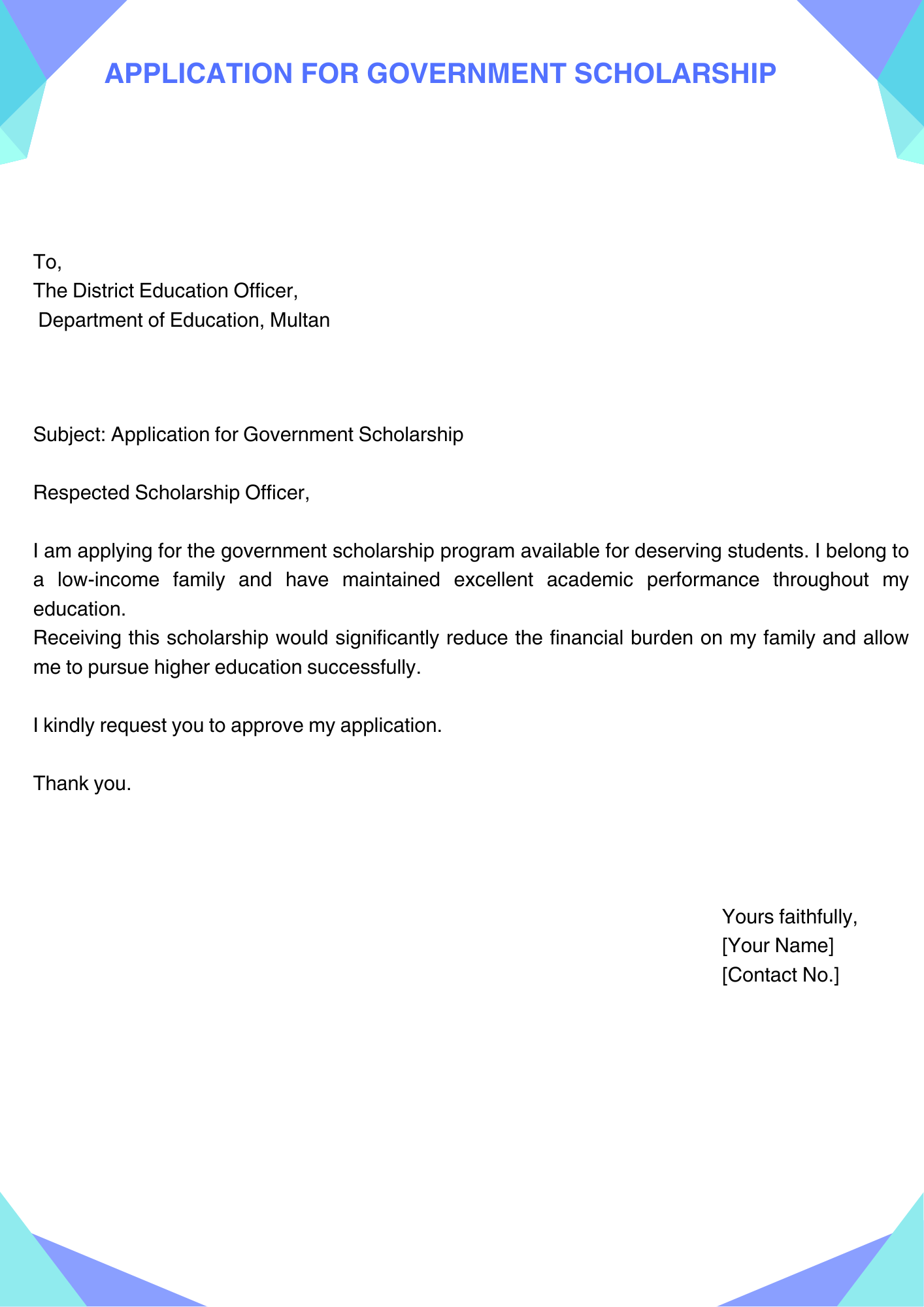 Application for Government Scholarship