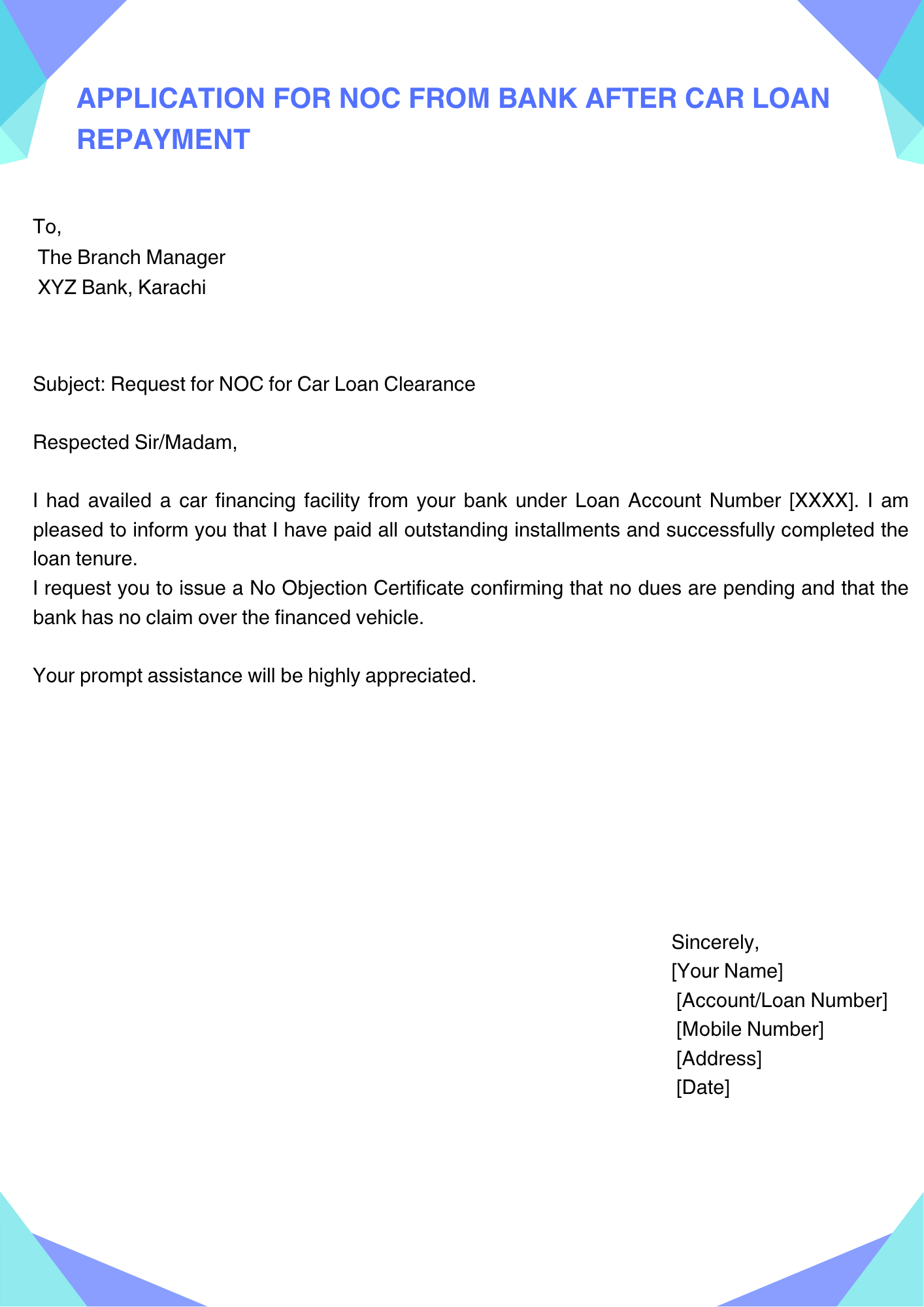 Application for NOC from bank After Car Loan Repayment