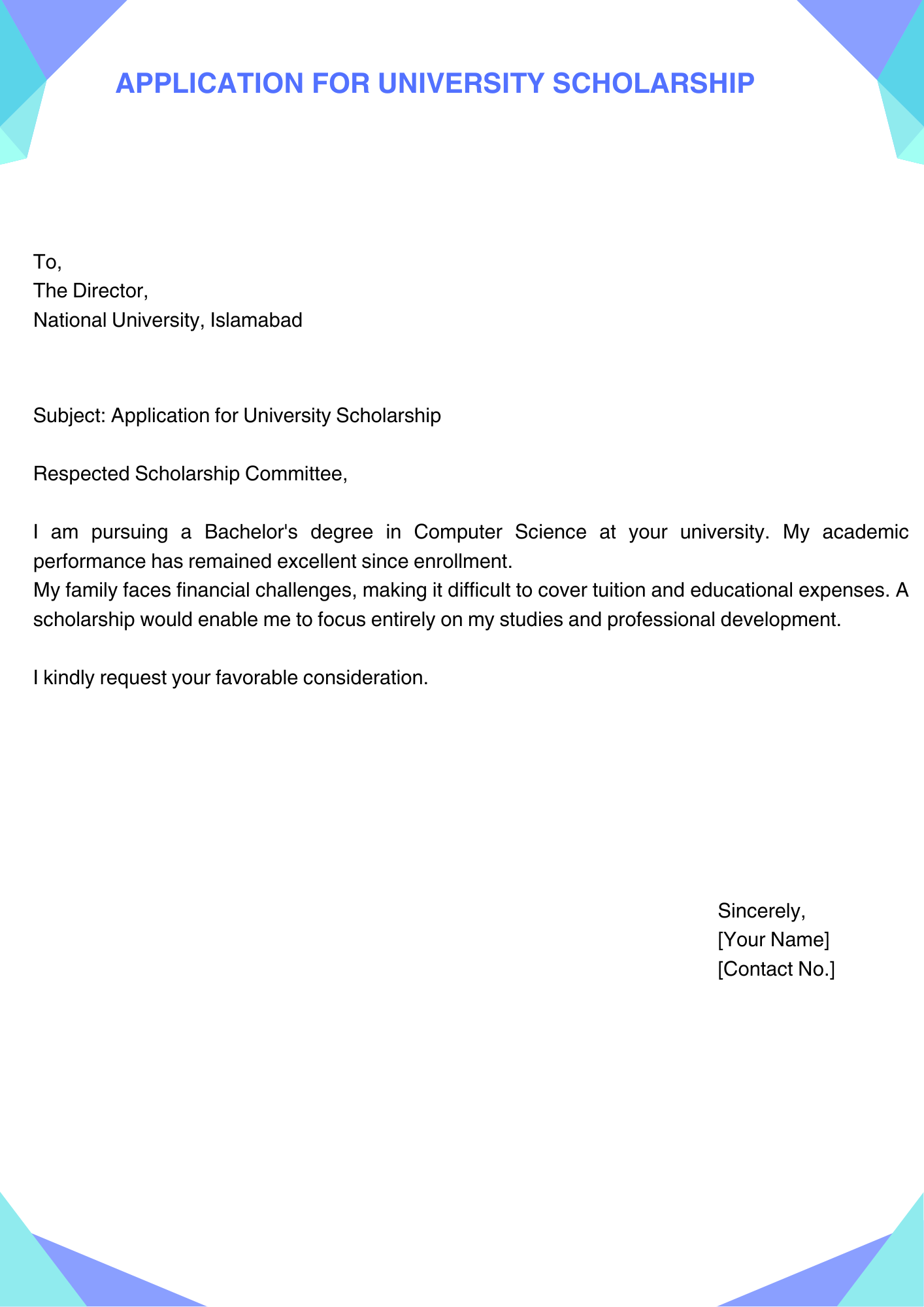 Application for University Scholarship