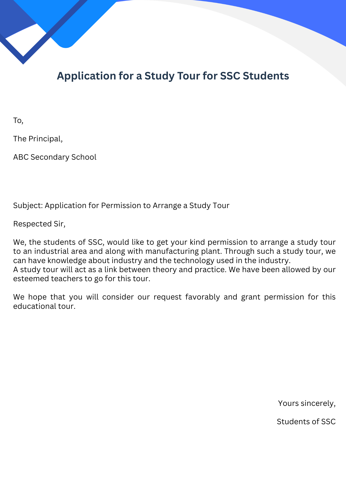 Application for a Study Tour for SSC Students