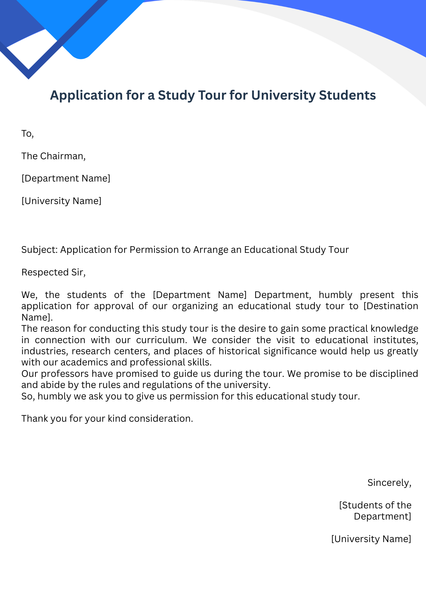 Application for a Study Tour for University Students