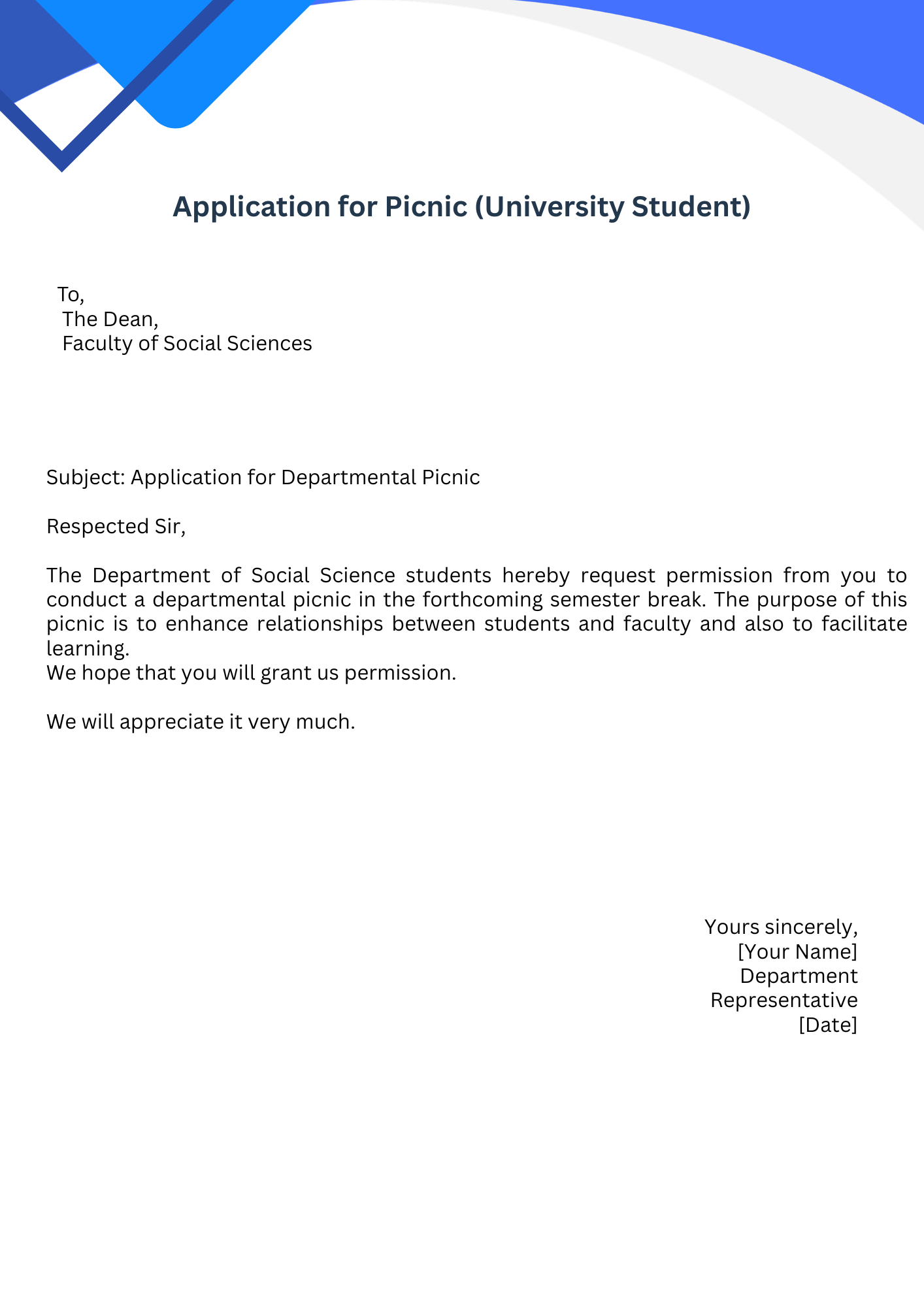 Application for Picnic (University Student)