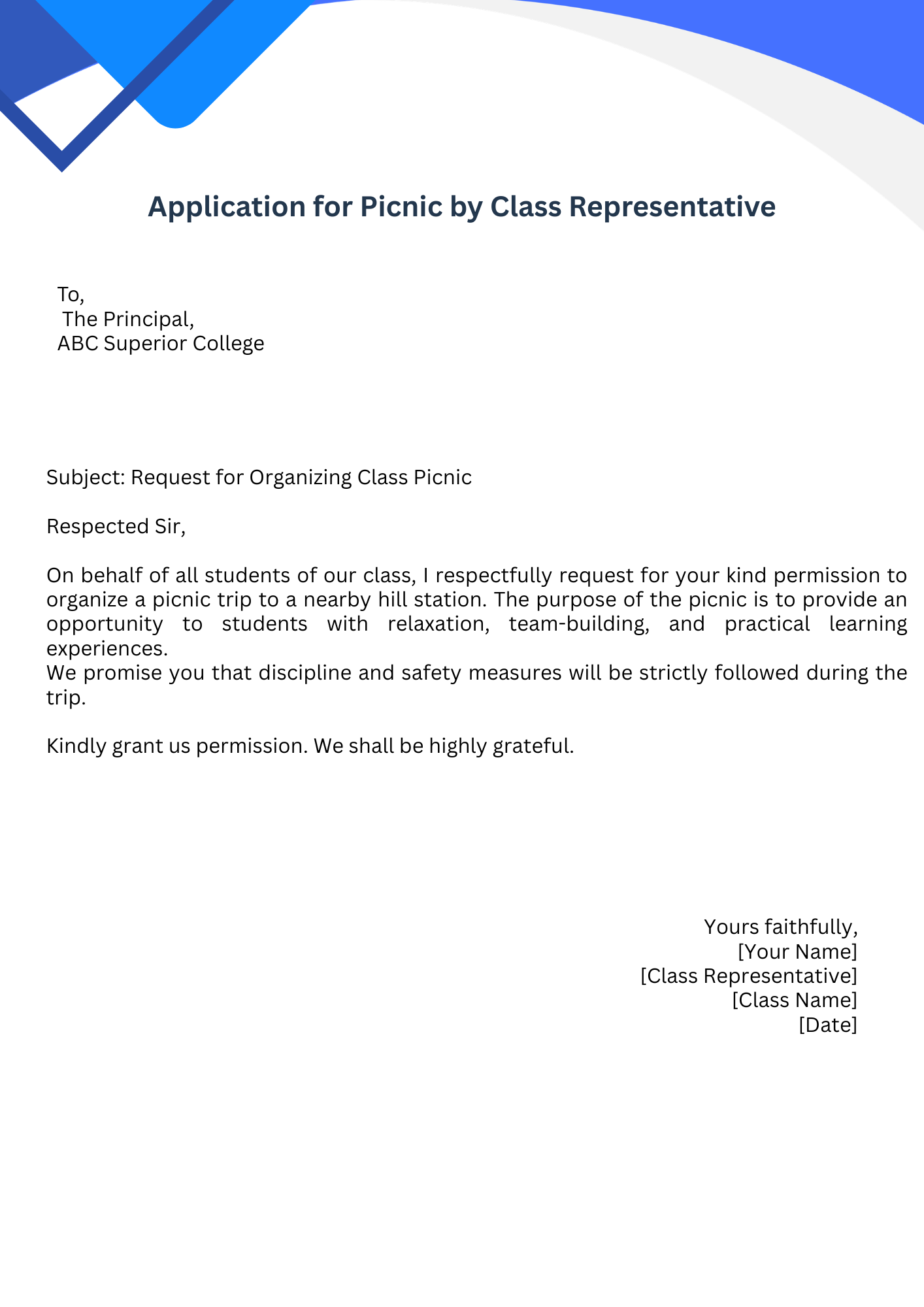 Application for Picnic by Class Representative
