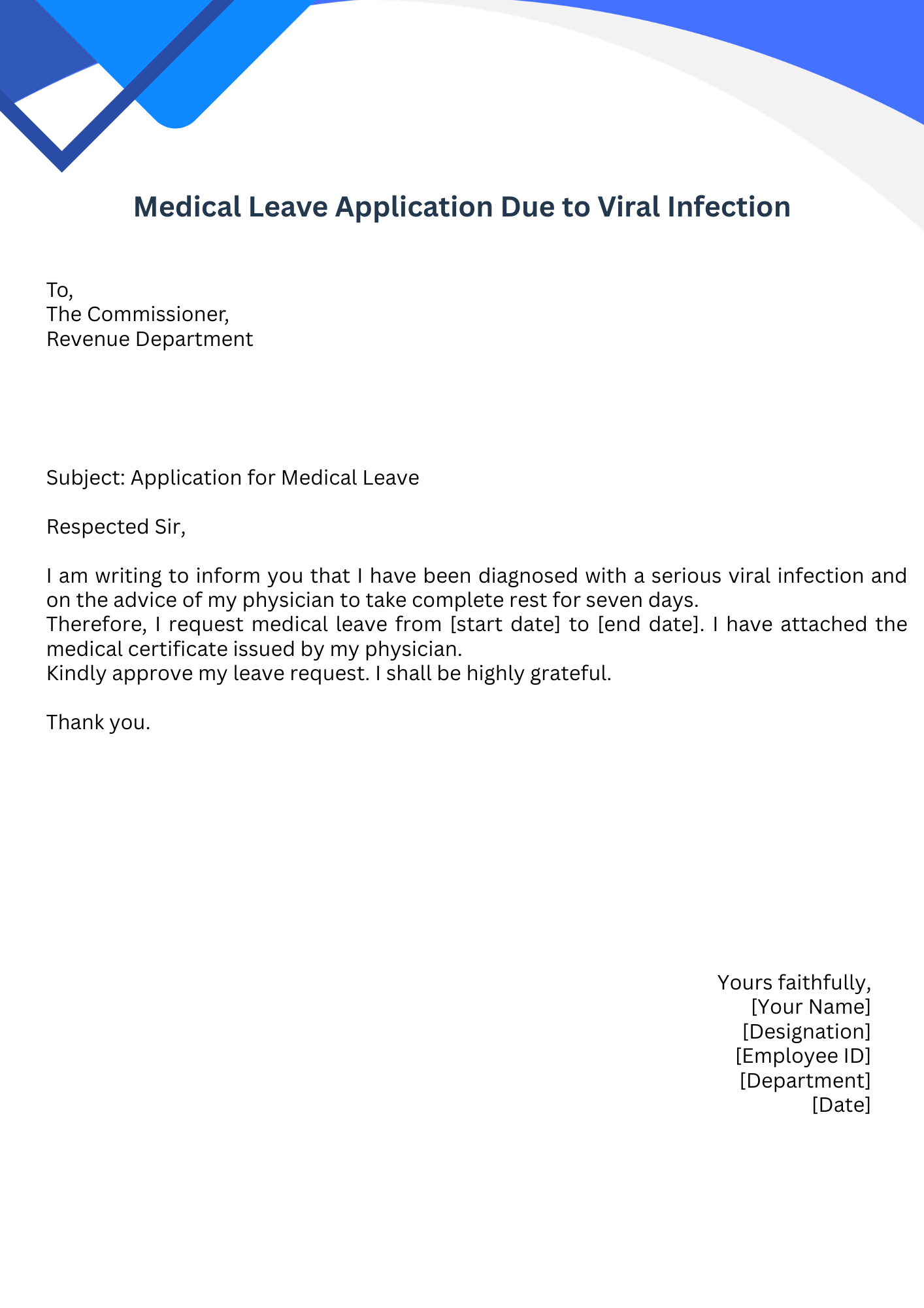 Medical Leave Application Due to Viral Infection