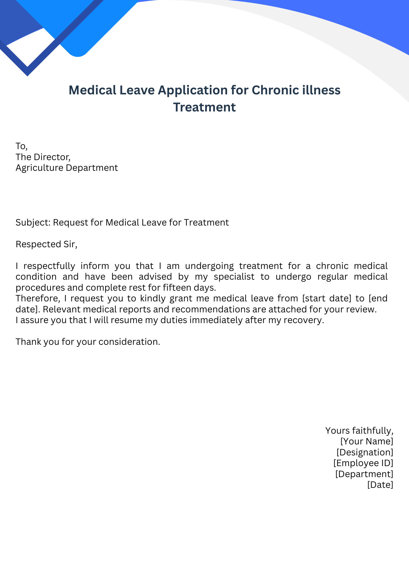 Medical Leave Application for Chronic illness Treatment
