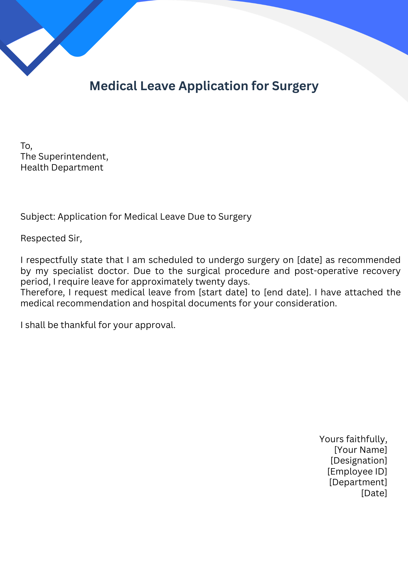 Medical Leave Application for Surgery